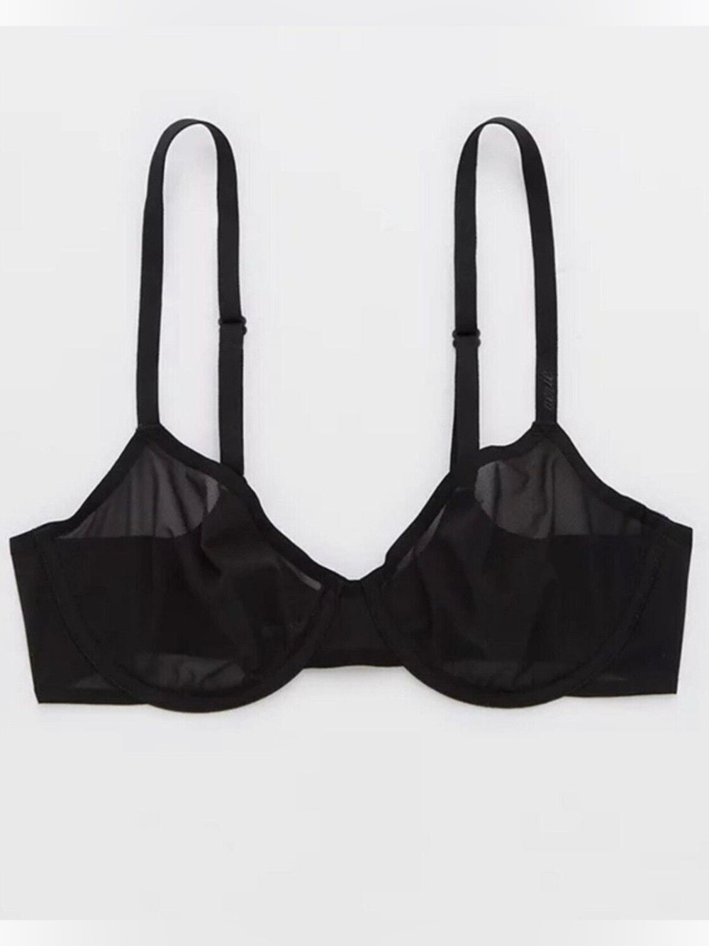 Aerie Smoothez Microfiber Unlined Balconette Bra Black Mesh Underwire Size 34C